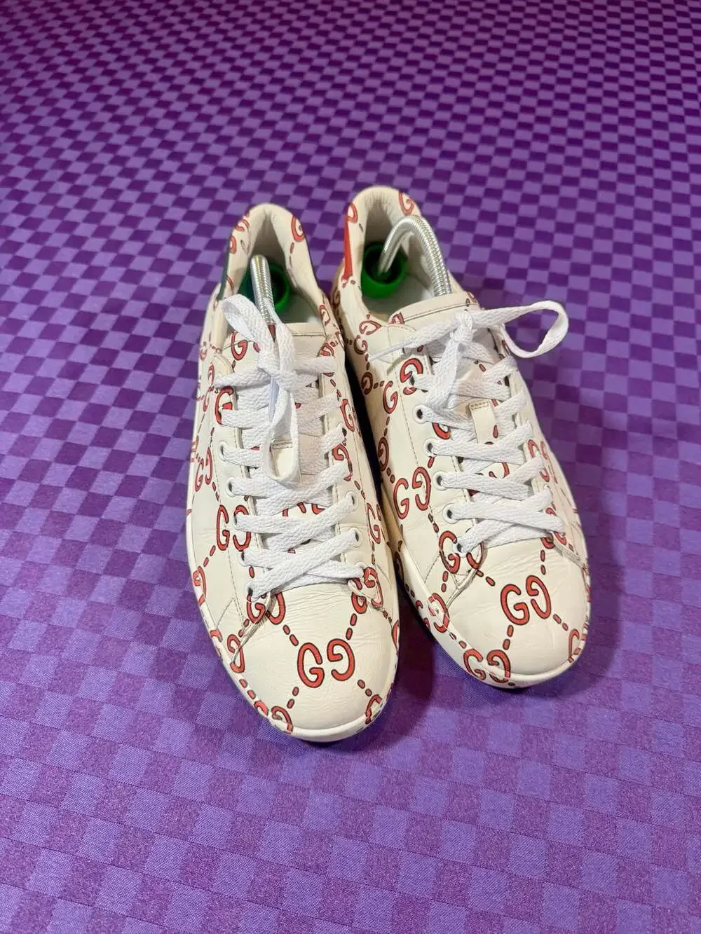 Gucci Ace GucciGhost GG Print Leather Low-Top Sneakers White/Red/Green